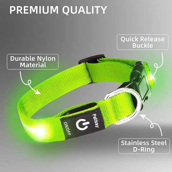 Super Bright LED Dog Collar - Fully Waterproof & Adjustable Glow Collar - USB-C Rechargeable for Night Walking, Safety - Flashing Lighted Collar for Dogs(Green,L/XL)