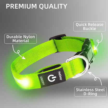 Super Bright LED Dog Collar - Fully Waterproof & Adjustable Glow Collar - USB-C Rechargeable for Night Walking, Safety - Flashing Lighted Collar for Dogs(Green,L/XL)
