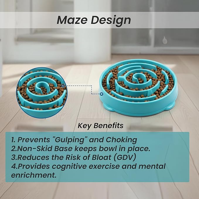 Slow Feeder Dog Bowl for Small, Medium & Large Dogs – Anti-Gulping Puzzle Maze Bowl, Non-Slip Slow Eating Dog Dish, Prevents Bloat & Improves Digestion, Interactive Pet Feeder (Blue, Small)