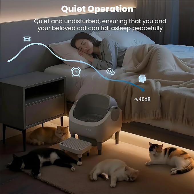 Upgraded Automatic Litter Box with Raised Step, Large Capacity Self Cleaning Litter Box for Multiple Cats with Open Top Design, Safety Protection, Smart App Control, Odor-Free & Health Monitoring