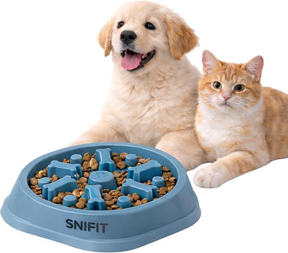 Slow Feeder Bowl for Small & Medium Cats & Dogs - Durable Slow Feeding Bowl with Non-Slip Base - Anti-Choking Puzzle Food Bowl for Dogs That Helps Mental Stimulation & Reduces Fast Eating-Blue