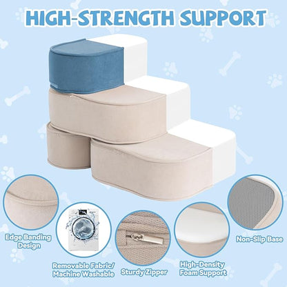 Dog Stairs for Small Dogs 17.7" H,2 in 1 Dog Steps for High Bed Couch 3-Step Pet Stairs for Dogs to Get On Bed,High Density Foam Non-Slip Pet Ramp for Puppy Older Cat