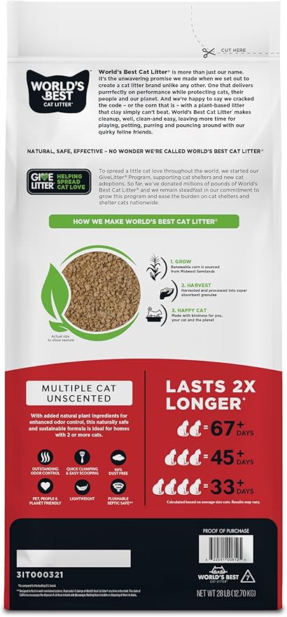 World's Best Cat Litter, Clumping Litter Formula, 28-Pounds