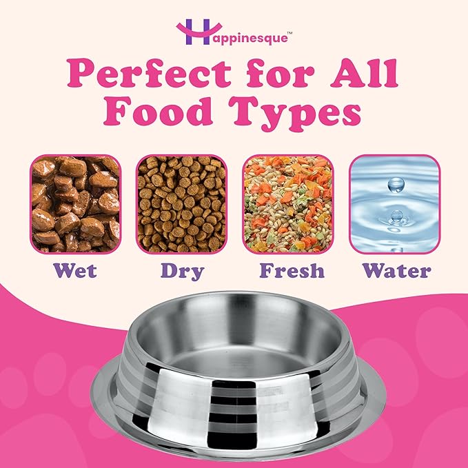 Stainless Steel Dog Bowls | Cat Bowls (Pack of 1) - Anti Skid & Non Tip Dog Water Bowl | Cat Water Bowl Set - Dishwasher Safe - 32 Oz - 950 ml - 23 cm Diameter (Elegant Silver Stripes)
