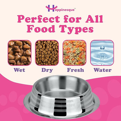 Stainless Steel Dog Bowls | Cat Bowls (Pack of 1) - Anti Skid & Non Tip Dog Water Bowl | Cat Water Bowl Set - Dishwasher Safe - 32 Oz - 950 ml - 23 cm Diameter (Elegant Silver Stripes)