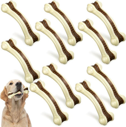 Sosation 10 Pcs Dog Chew Toys for Aggressive Chewers Nylon Beef Flavor Dog Bones Tough Puppy Teething Toys Puppy Chew Bones for Large/Medium/Small Breed Dogs Puppies (6.3 x 2.17 Inch)
