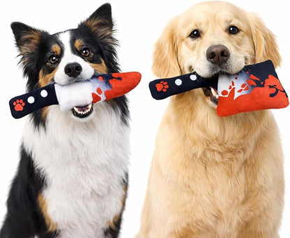 2-Pack Halloween Squeaky Dog Toy Set - Plush Knife and Cleaver Design, Interactive Sound Toys for Dogs, Perfect for Halloween Play and Chewing Fun