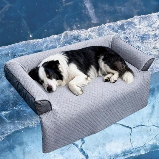 GGIB Cooling Dog Bed Mat with Bolster Pillow Washable Dog Couch Cover Breathable Summer Pet Couch Bed Protector Indoor(Large, Cooling Grey)