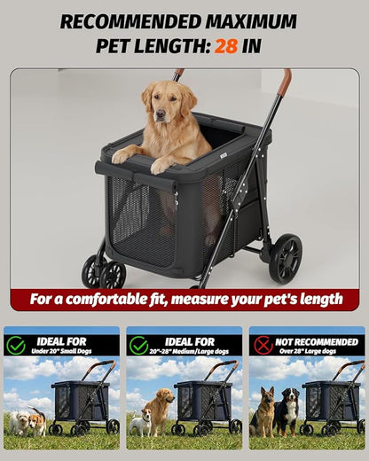 Dog Stroller for Large & Medium Dogs, Pet Stroller for 2 Small Dogs Up to 80 Lbs, Extra Large Heavy Duty, Folding & Breathable, All-Terrain Wheels, Black