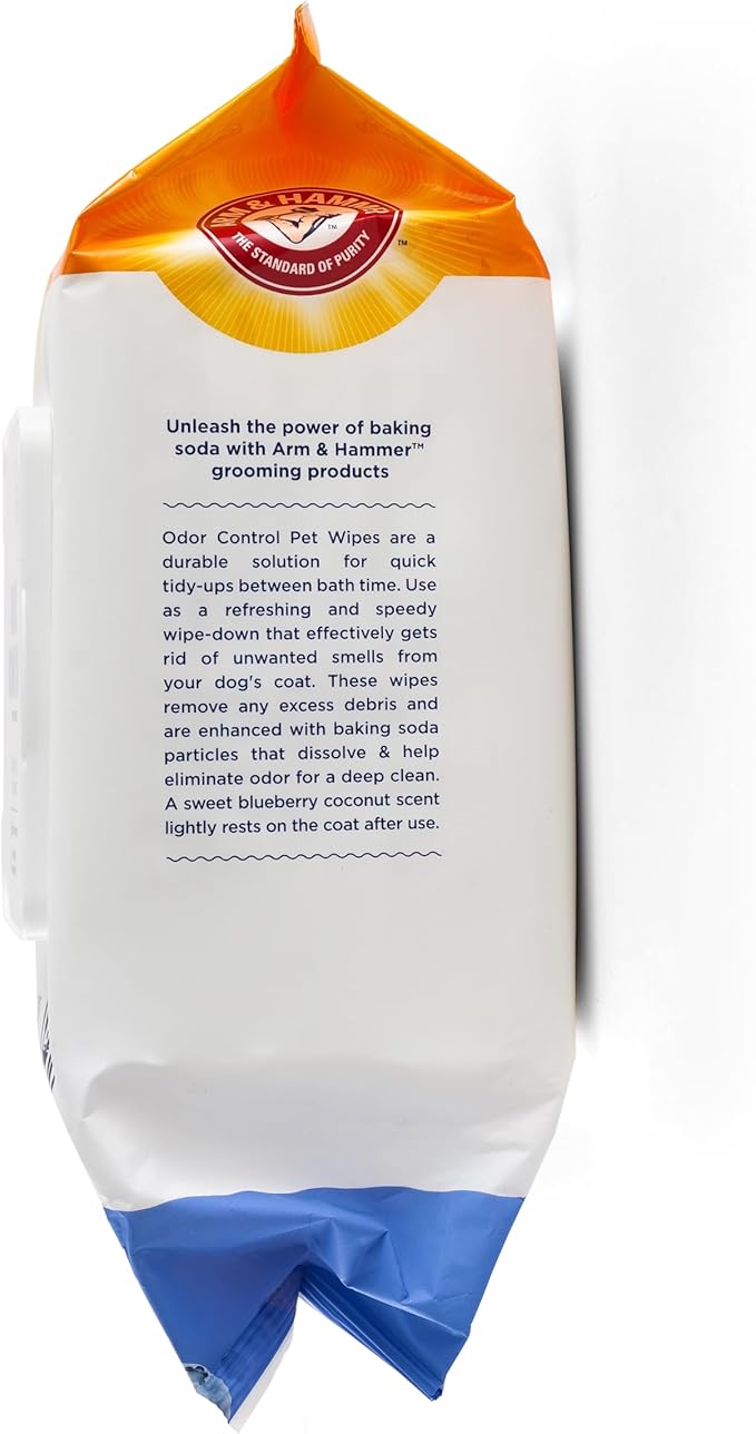 Arm & Hammer for Pets Odor Control Wipes for Dogs, Best Odor Eliminating Waterless Cleaning for Dogs & Puppies | Blueberry Coconut Scent, 100ct