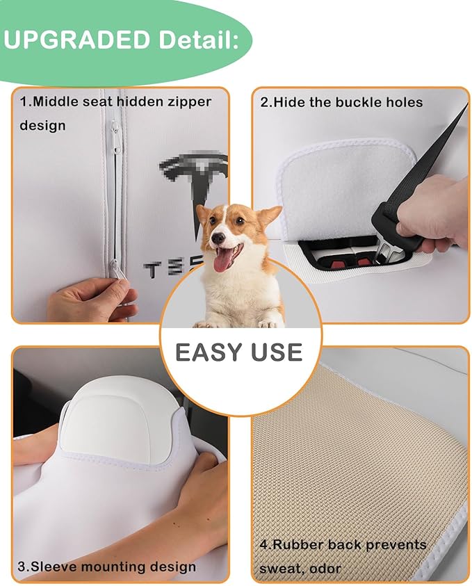 for Tesla Model Y Rear Seat Cover Dogs Protector Covers Kit Mats,Neoprene Waterproof,Sweat, Odors, Spills & Pets - Odor-Resistant,Easy to Clean Athletic Car Seat Protector