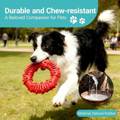 Natural Rubber Indestructible Dog Chew Ring Toys, Interactive Dog Toys for Aggressive Chewers,Dental Teething Training Toys with Textured Nodules, Durable Pet Dog Toy for Boredom (Red)