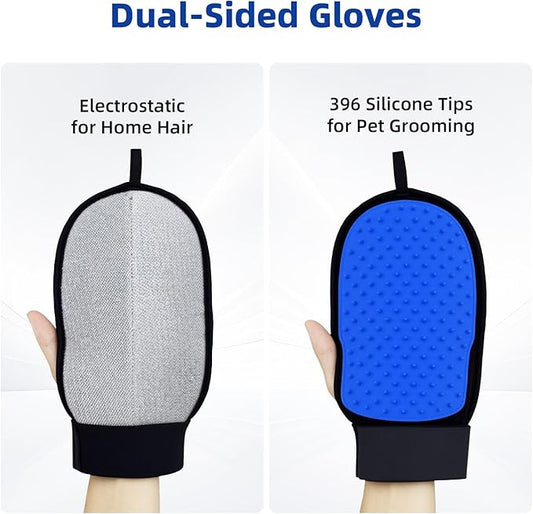 2 in 1 Pet Hair Removal Glove for Dog & Cat, Silicone Pet Grooming Gloves, Reusable Magic Pet Hair Brush, Electrostatic Pet Hair Remover Tool for Sofa, Carpets, Furniture, Car Seats, Clothing