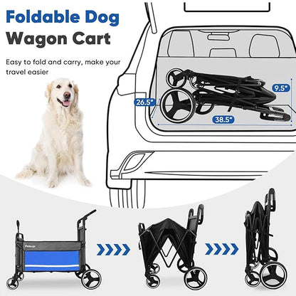 Petbobi 2-in-1 Dog Wagon Stroller for Large & Medium Dogs – Foldable Push & Pull Stroller with Ramp, 360° Swivel Wheels, Adjustable Handles & Safety Leashes for Walking Camping Parks