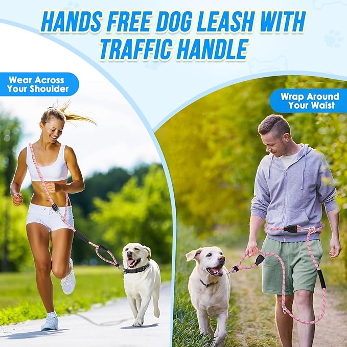 Lukovee Hands Free Dog Leash, 10FT Adjustable Training Lead 1/2 Inch Nylon Heavy Duty Lead No Pull for Large Medium Dogs, Tangle Free Reflective Waist-Leash for Walking Running, (PI, Plus Handle)