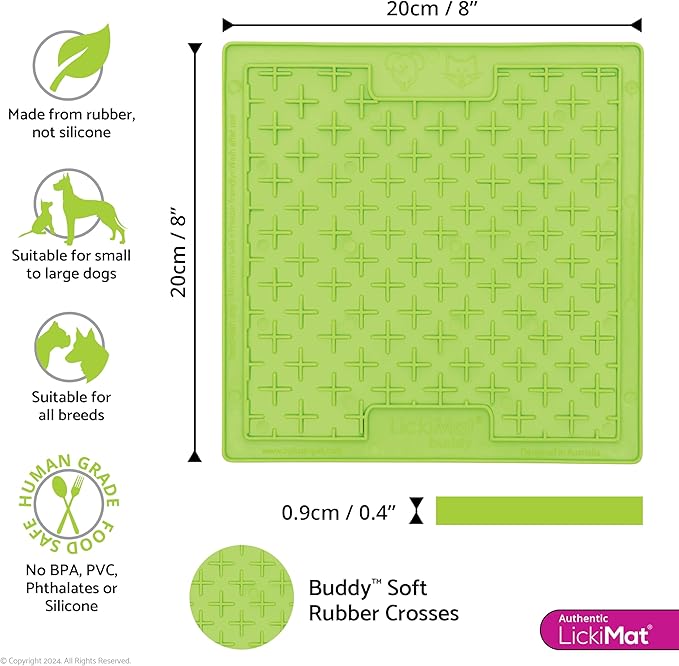 LickiMat Classic Buddy Slow Feeder for Dogs Lick Mat Boredom Anxiety Reducer Perfect for Food Treats Yogurt Liquid Food Peanut Butter Fun Alternative to a Slow Feed Dog Bowl, Green