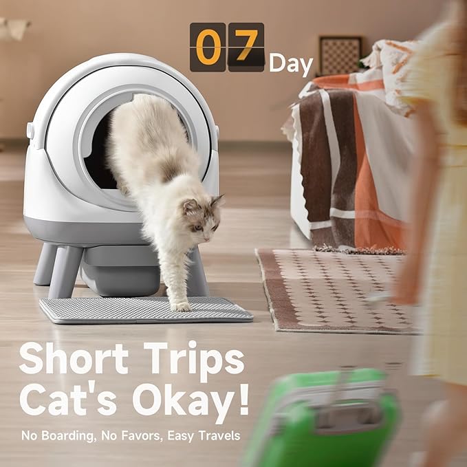 Self Cleaning Litter Box for Multiple Cats, G1 Automatic Litter Box with Smart APP Control & Health Monitoring, Includes 2 Roll Trash Bags and Litter Mat (White)