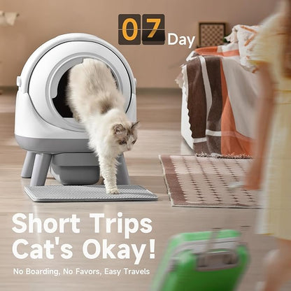 Self Cleaning Litter Box for Multiple Cats, G1 Automatic Litter Box with Smart APP Control & Health Monitoring, Includes 2 Roll Trash Bags and Litter Mat (White)