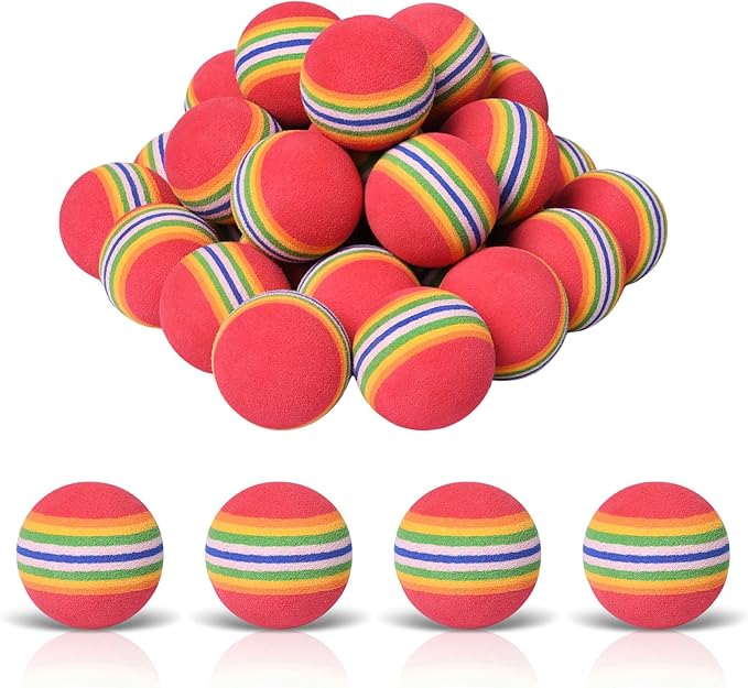 Gegong 50 Pieces Cat Toy Balls, EVA Sponge Pet Toy Balls, 3.5cm Interactive Ball for Cat Kittens and Puppies Quiet Play Light Ball (Rainbow Color)