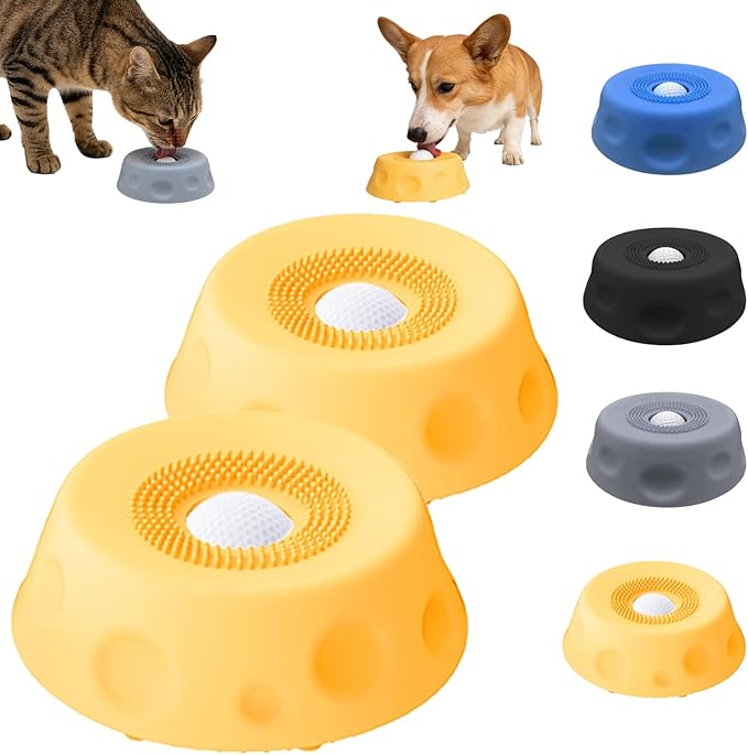 Dog Lick Bowl with Ball,Lick Ball Bowl for Dogs,Dog Licking Bowl with Rolling Ball,Slow Feeder Ball Bowl to Slow Pet Eating,Rolling Ball Dog Bowl Give Pet More Time to Enjoy Eating. (Yellow-2pcs)