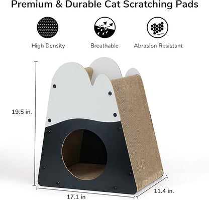 FUKUMARU Cat Scratcher House, 19.5 Inch Cozy Cardboard Cat Scratcher, Moutain Shape Vertical Bed Lounger, Durable Cats Scrathing Pad for Indoor Cats, Safe & Secure