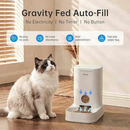 PAWGETHER® Gravity Cat Feeder, 1 Gallon/3.5L Dog Food Dispenser, No-Electricity Automatic Pet Feeder, Auto Refill Food Bowl for Cats & Small, Medium Dogs Easy to Fill