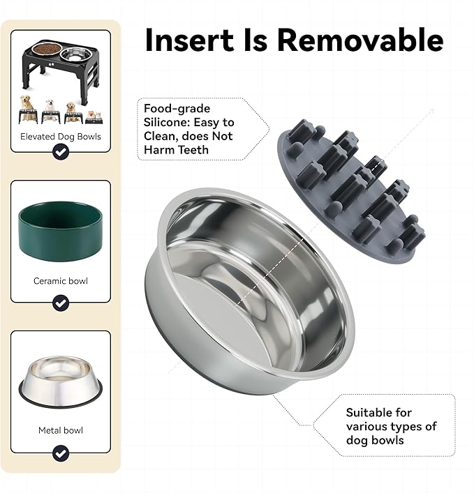 Slow Feeder Insert for Cat Dog Bowls, Anti-Choking Silicone with Strong Suction Cups, Fits Most Cat Bowls, Ideal for Puppy Small Medium Breeds (Grey)