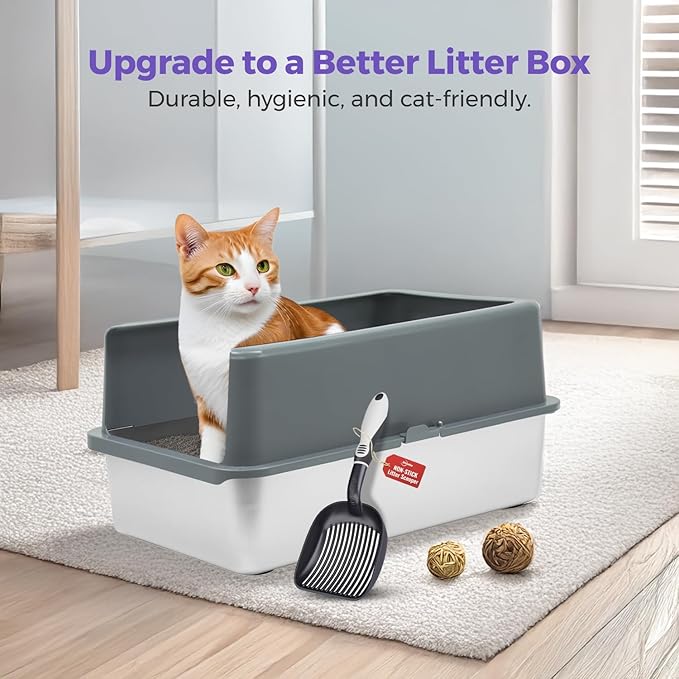iPrimio XL Stainless Steel Litter Box for Cats with Enclosure and 1 Scooper - Easy to Clean, High-Sided Litter Box for Extra Litter Scatter Protection - XL Size for Big Cats - 23.5"x15.5"x6"