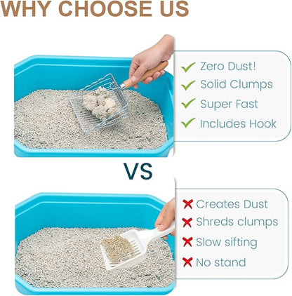 Cat Litter Scoop with Hook and Hole, Stainless Steel for Easy Clean, Premium Kitty Shovel Metal, Sifter Scooper, Durable, Heavy Duty, Not Smelly, for Litter Box (Only Scoop)