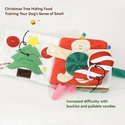Dog Toy Snuffle Sound Book Series Lunch Space Christmas Goodnight Birthday Scout Themes 3D Puppy Decor Cover Puzzle Toy Dog Accessories for Mental Stimulation & Slow Feeding (Xmas)