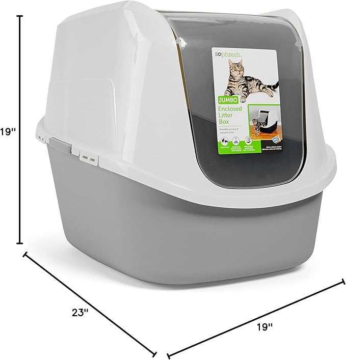 So Phresh Jumbo Enclosed Cat Litter Box Grey 23.4" L X 19.3" W X 18.5" H
