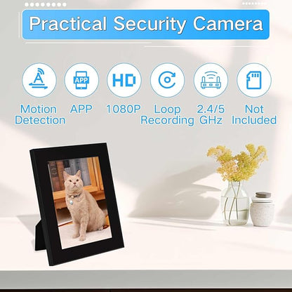 WiFi Picture Frame Camera, 1080P HD Security Cameras Wireless Mini Nanny Cam with Remote View, Motion Detection Video Recorder for Pet Monitor, Home, No Audio