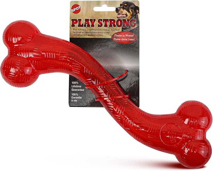 SPOT Play Strong S Bone - Durable TPR, Long Lasting Dog Chew for Aggressive Chewers, Hollow Center to Hide Treats, Virtually Indestructible Toy for Large Dogs & Puppies up to 90lbs - 12 inch