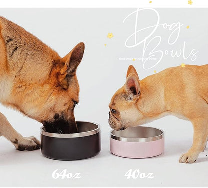 IKITCHEN Dog Bowl for Food and Water, 40 Oz Stainless Steel Pet Feeding Bowl, Durable Non-Skid Double Wall Insulated Heavy Duty with Rubber Bottom for Medium Large Sized Dogs (40 Ounces/5 Cup, Black)
