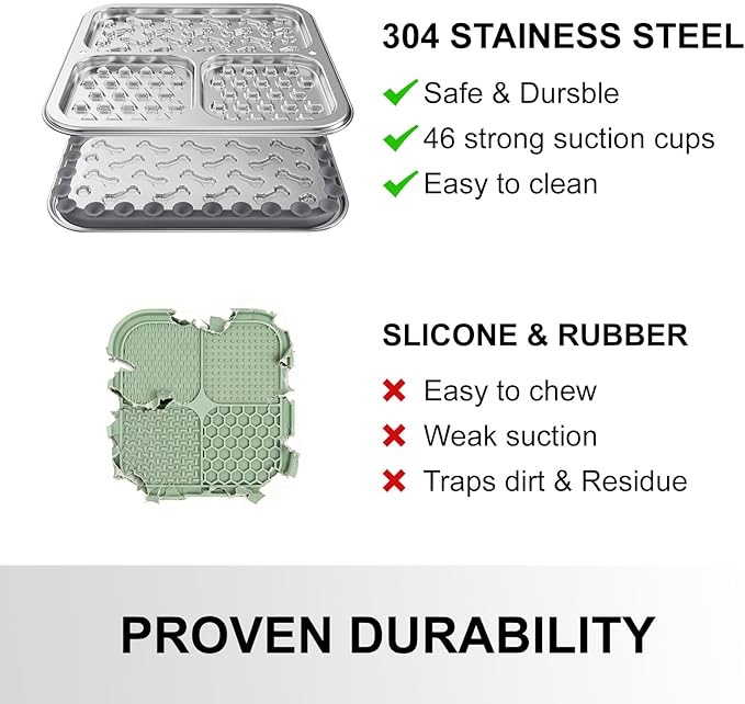 Kactoily 2-Pack Stainless Steel Lick Mat for Dogs and Cats, Large Slow Feeding Licking Pad with 46 Suction Cups, Peanut Butter Licking Pad for Boredom Reducer and Anxiety Relief
