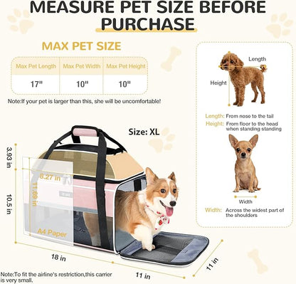 Lekereise Top-Expandable Pet Carrier 18x11x11Inch Delta American United Airline Approved Soft Sided Underseat to 15lbs Travel Carriers for Small Dogs Cats with Locking Safety Zippers Anti-Scratch Mesh