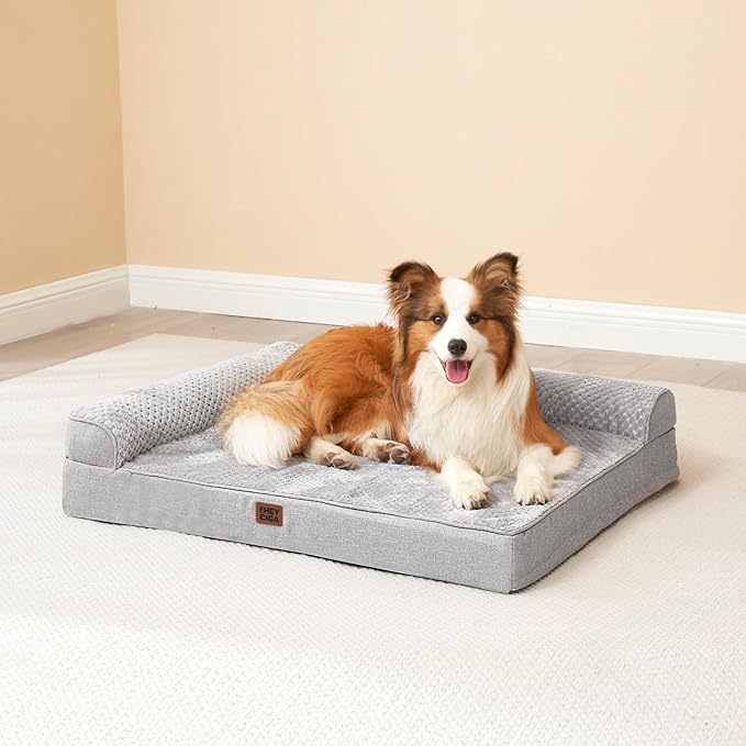 EHEYCIGA XL Dog Bed Memory Foam for Crate, Extra Large Dog Bed Orthopedic with Washable Removable Cover, Waterproof Pet Sofa Couch XLarge Size Dogs, 41x27x6.5, Grey