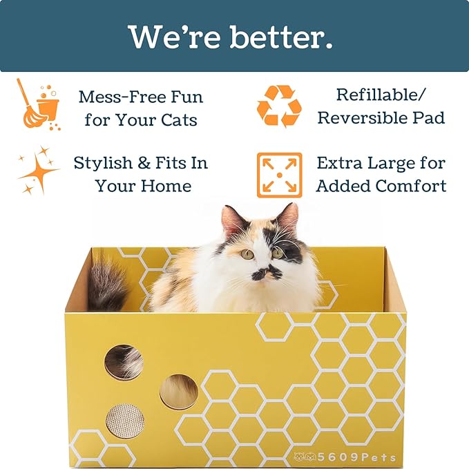 Cardboard Cat Scratcher, No-Mess Cat Scratching Box with Refillable Double-Sided Cat Scratching Pad for Indoor Cats