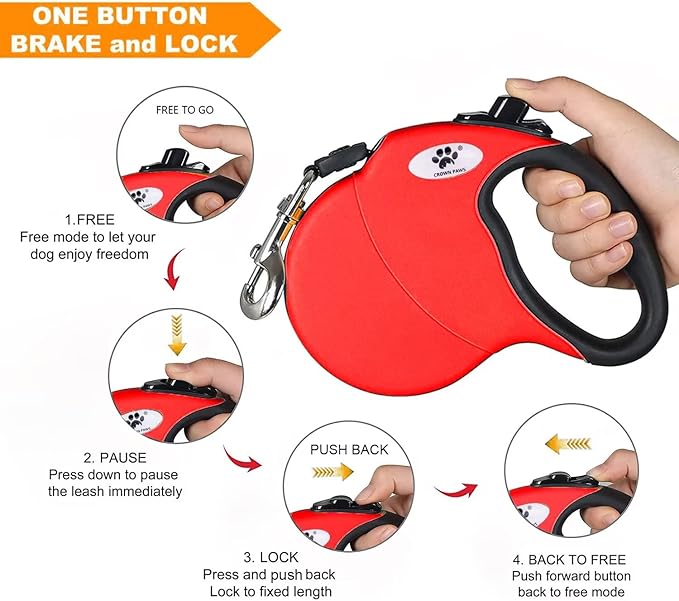 13ft Retractable Dog Leash for Small Breed Dogs up to 22 lbs with a Detachable Chew Proof Extender Wire Ropes (RED S)
