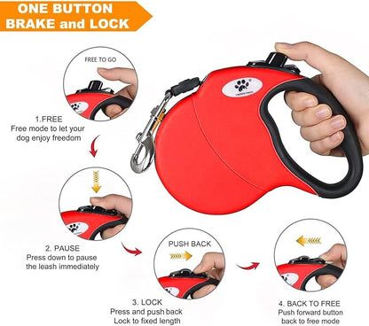 13ft Retractable Dog Leash for Small Breed Dogs up to 22 lbs with a Detachable Chew Proof Extender Wire Ropes (RED S)