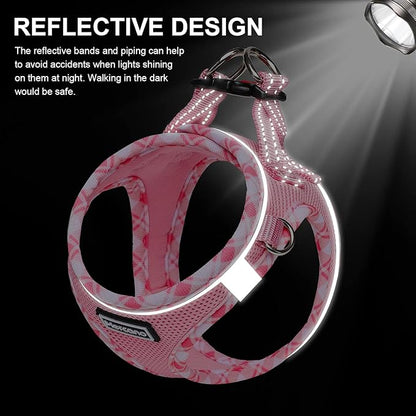 Mercano Soft Mesh Dog Harness and Leash Set, No-Chock Step-in Reflective Breathable Lightweight Easy Walk Vest Harnesses with Safety Buckle for Small Dogs, Cats (Pink, XXS)