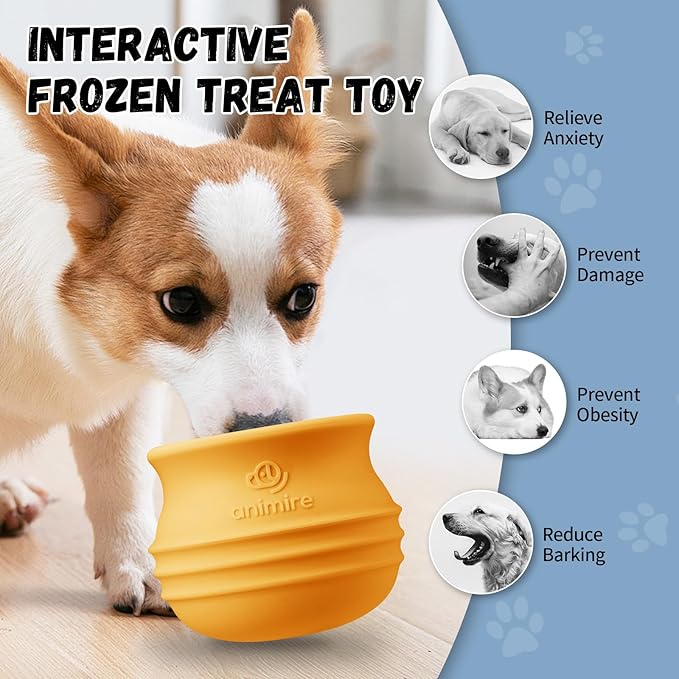 Treat Dispensing Dog Toy, Long-Lasting Interactive Puzzle Toys for Dogs, Stuffable Dog Enrichment Frozen Lick Treat Toy for Boredom, BPA Free Silicone Fetch Catch Chew Toy (Orange,L)