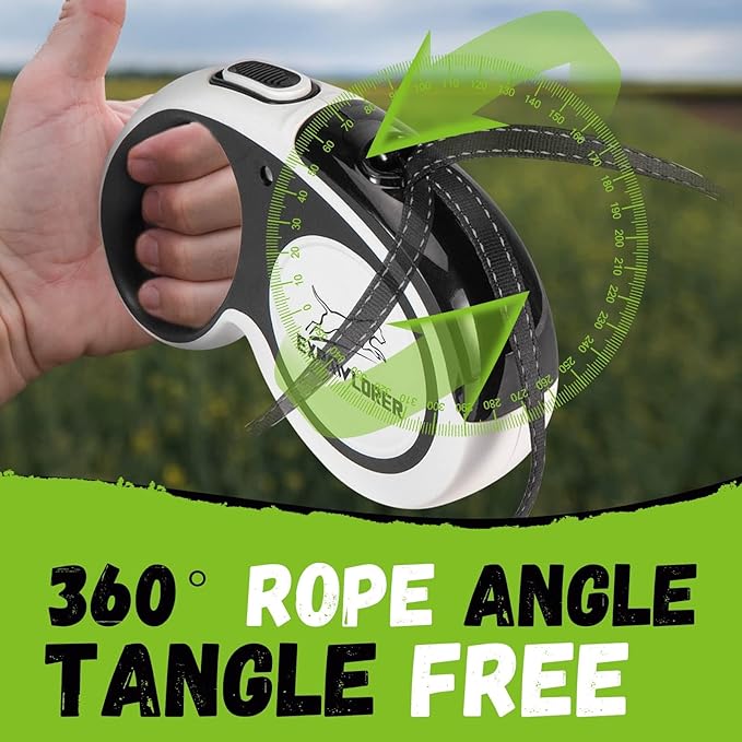 EXPAWLORER Retractable Double Dog Leash - Chew Proof, 2 No Tangle Strong Wire Ropes, 16 ft Heavy Duty Walk Leash for Medium & Large Dogs (Black & White)