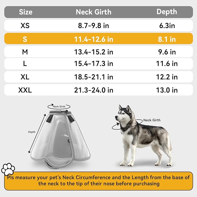 Upgraded Dog Cone Collar for Large Medium Dogs, Soft Dog Cone with Double-Layer Design, Adjustable Pet Recovery Collar for Dogs After Surgery, Elizabethan Collar (S, Grey)