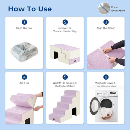 Dog Steps for High Beds - 6 Step 29" H Pet Stairs with Tunnel 2 in 1 with Zippers Suitable for Large Dogs and Cats, Indoor Cat Ladders with Non-Slip Bottom, Beige
