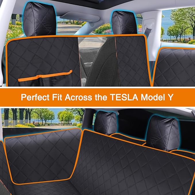 iBuddy Dog Car Seat Cover for Tesla Model Y/3 with 2PCS Car Door Protector 100% Waterproof Pet Car Seat Cover Protects Vehicle from Hair, Scratches and Dirt, Customized Dog Car Hammock for Model Y/3