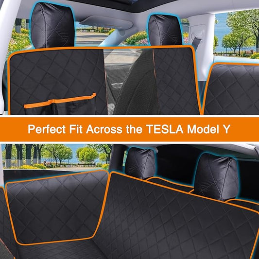 iBuddy Dog Car Seat Cover for Tesla Model Y/3 with 2PCS Car Door Protector 100% Waterproof Pet Car Seat Cover Protects Vehicle from Hair, Scratches and Dirt, Customized Dog Car Hammock for Model Y/3