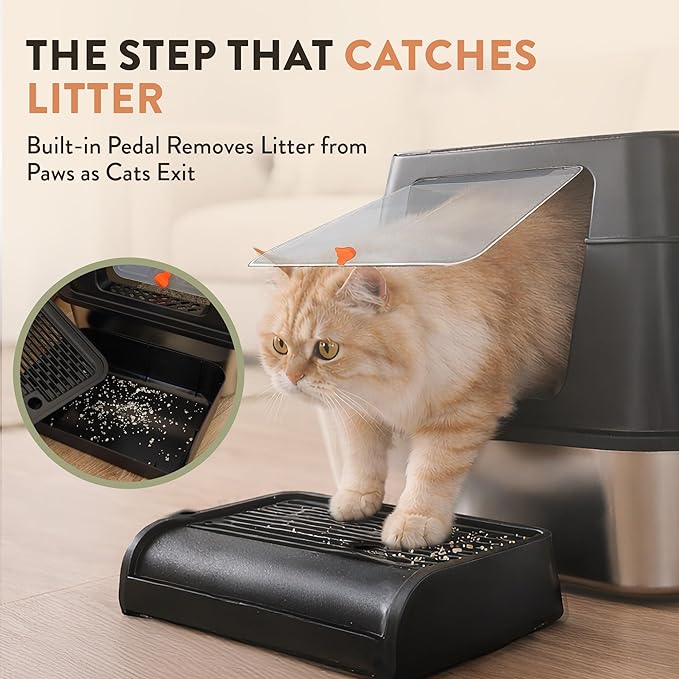 XL Stainless Steel Cat Litter Box with Enclosure and Pooper Scooper - Durable Black Metal Litter Box for Big Cats, High Sides for Anti-Leakage, Never Absorbs Odors, Non-Sticky - (60x40cm) (Black)