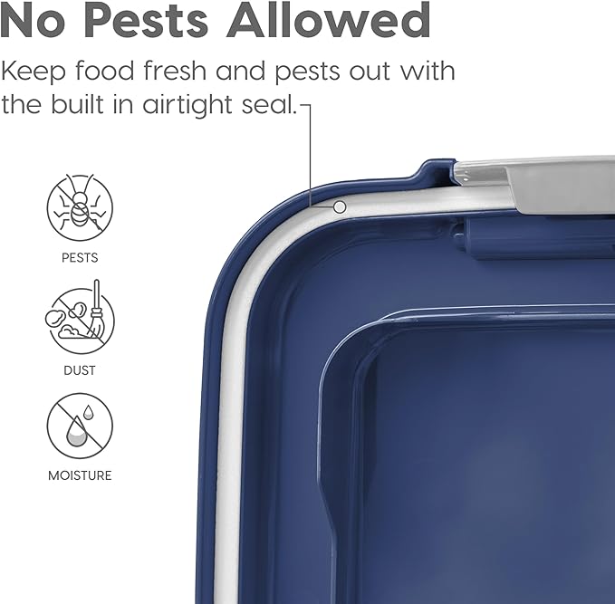 IRIS USA Dog Food Storage Container 30 lb + 11 lb, Stackable Combo Set, Airtight Pet Food Storage Bins with Wheels for Dog Cat Bird Chicken Food, BPA Free, Made in USA, Navy