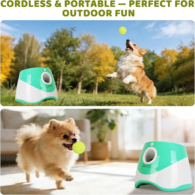 Automatic Ball Launcher for Dogs, Interactive Dog Ball Thrower with 6 PCS 1.96" ETPU Balls, 3 Adjustable Distance Settings (9.84-29.52FT), Indoor Outdoor Fetch Trainer Toy for Small & Medium Dogs